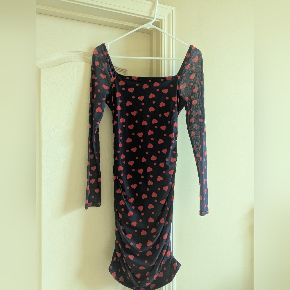 SHEIN Red and Black Bodycon Dress Square Neck Long Sleeve